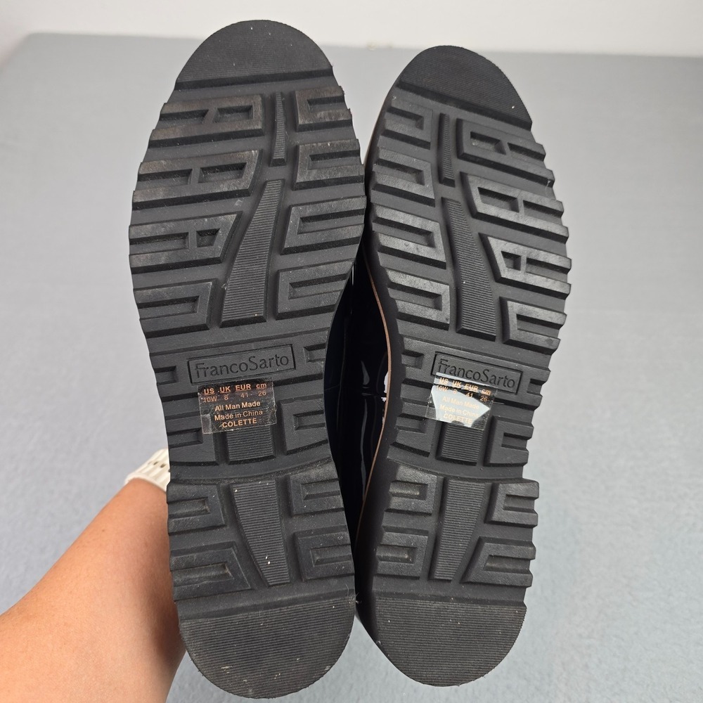 Franco Sarto Patent Loafers Navy Blue Horsebit Slip On Shoes Women's 10W Preppy - Picture 7 of 10